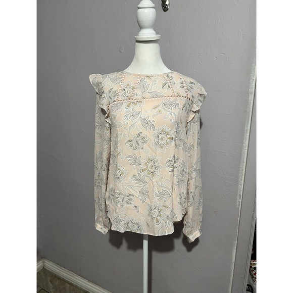 LOFT Pink Paisley Print Crew Neck Puff Long Sleeve Tunic Top Size XS - Picture 1 of 7